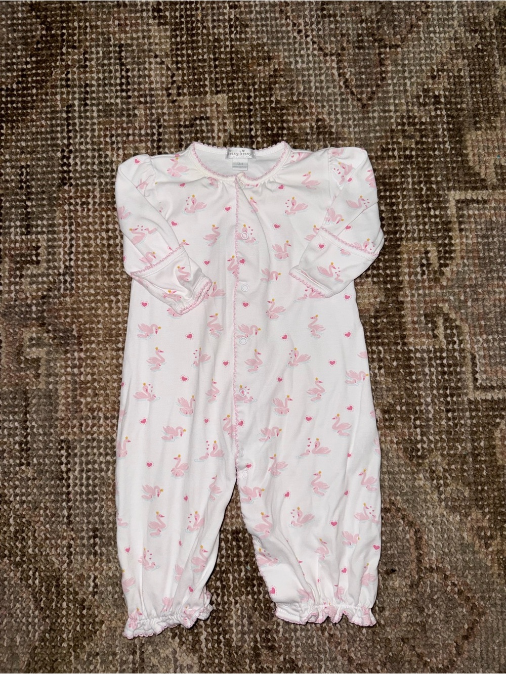 Kissy Kissy Pink Swan Print Footie